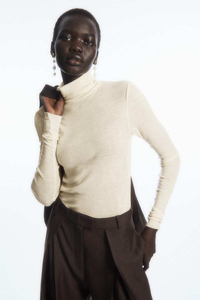 COS Merino Gyapjú Turtleneck Felső Női Fehér | QHA-762103