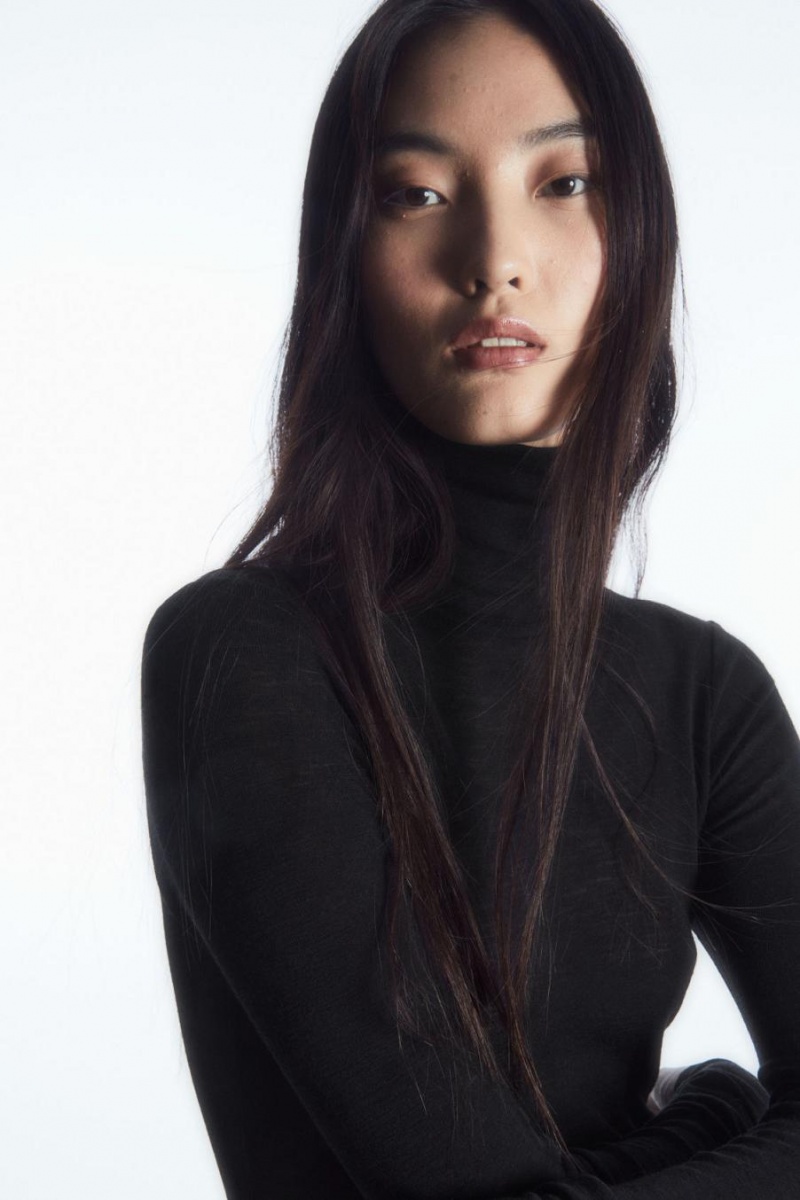COS Merino Gyapjú Turtleneck Felső Női Fekete | JKP-891056