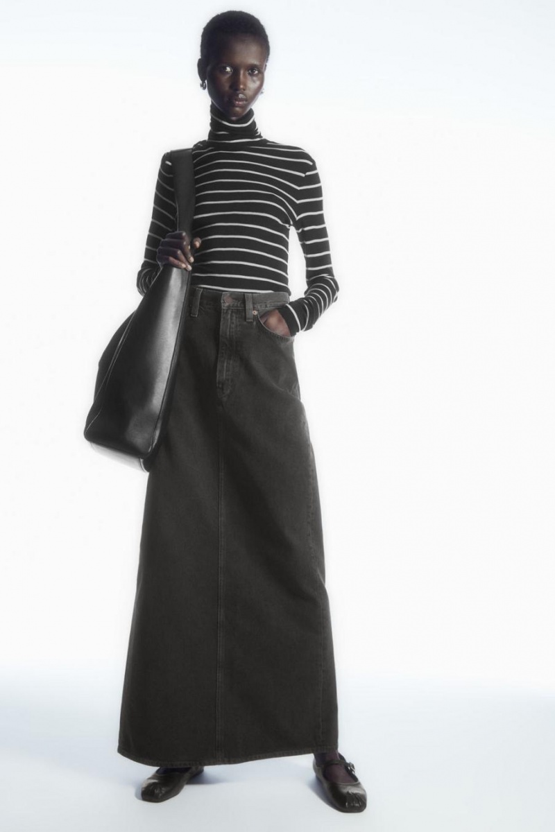 COS Merino Gyapjú Turtleneck Felső Női Fekete Fehér | VWU-324097