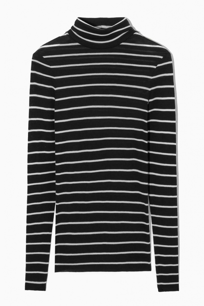 COS Merino Gyapjú Turtleneck Felső Női Fekete Fehér | VWU-324097