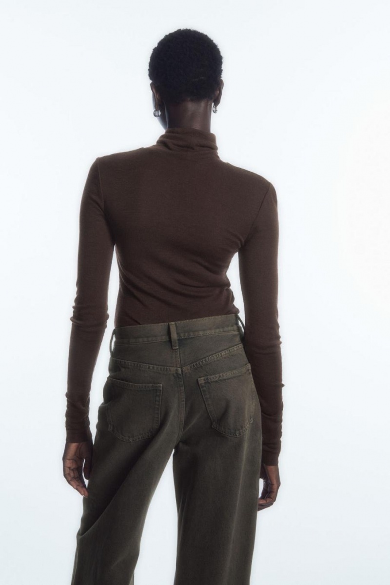 COS Merino Gyapjú Turtleneck Felső Női Sötétbarna | MIV-743856