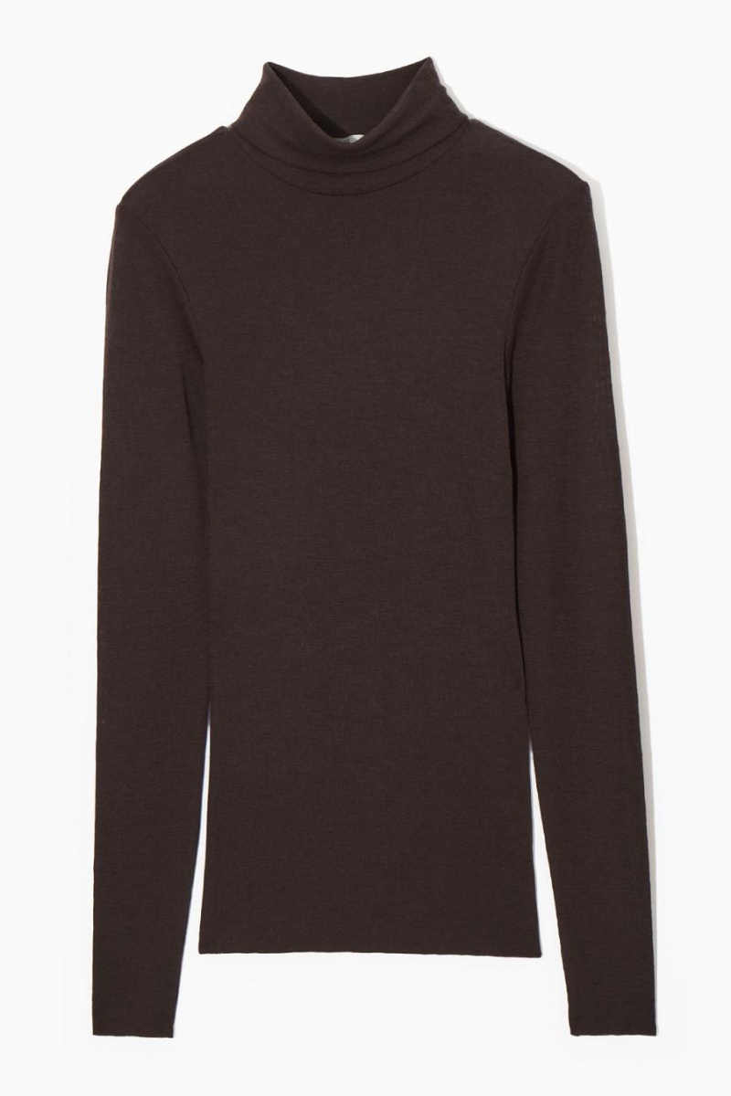 COS Merino Gyapjú Turtleneck Felső Női Sötétbarna | MIV-743856
