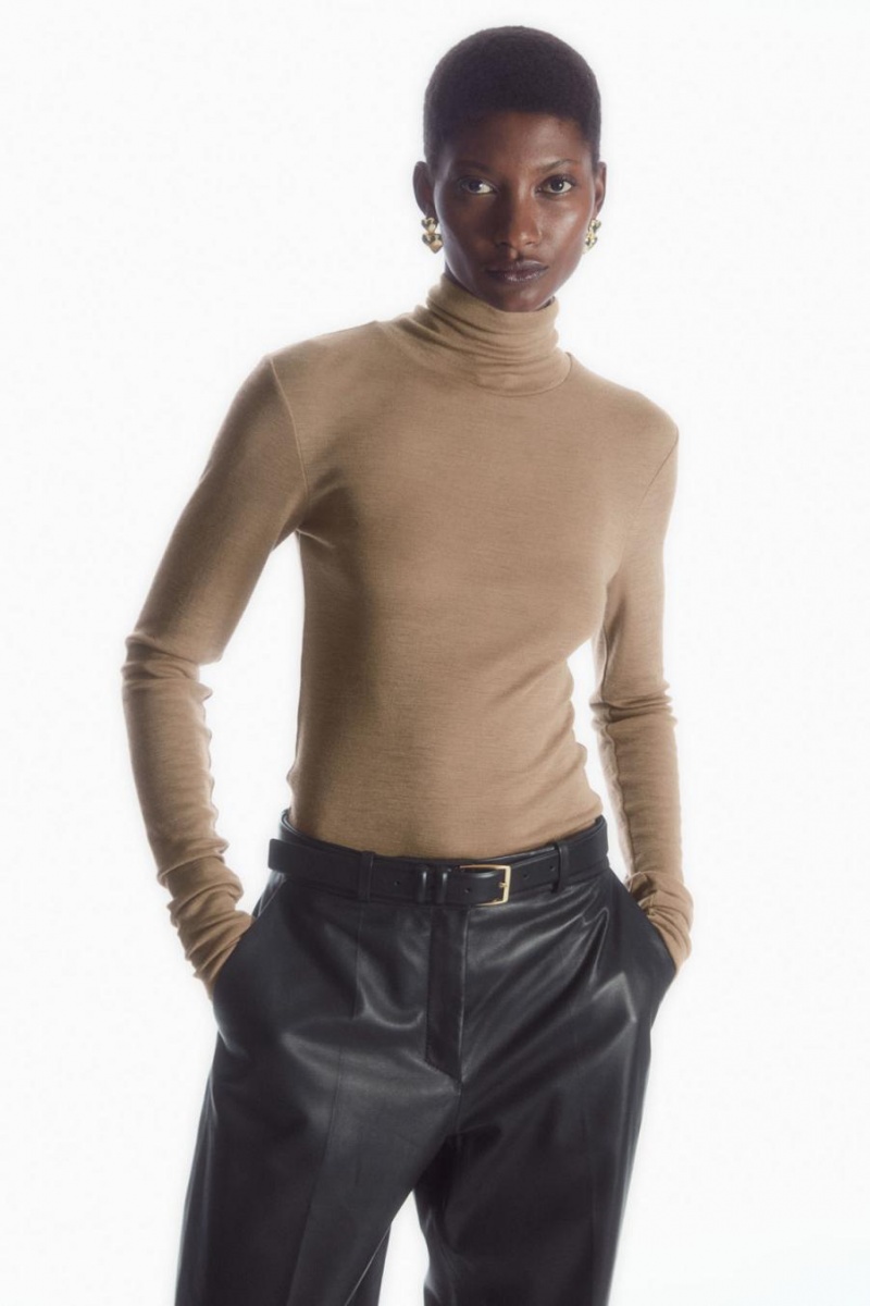 COS Merino Gyapjú Turtleneck Felső Női Sötétbézs | DMR-458712