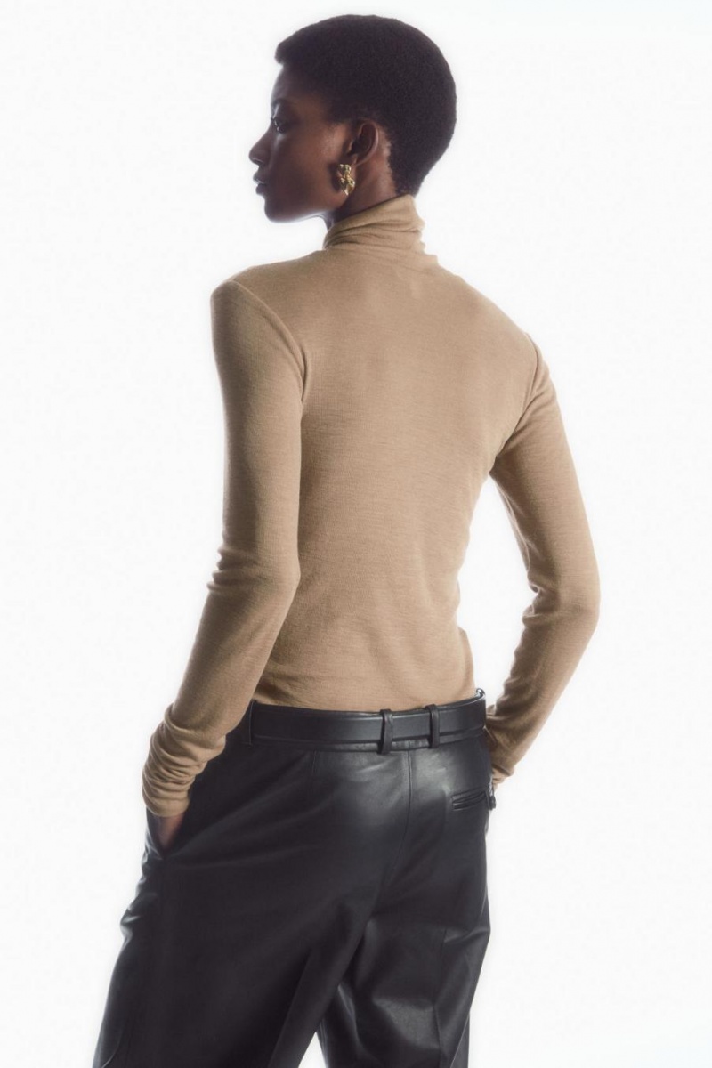 COS Merino Gyapjú Turtleneck Felső Női Sötétbézs | DMR-458712