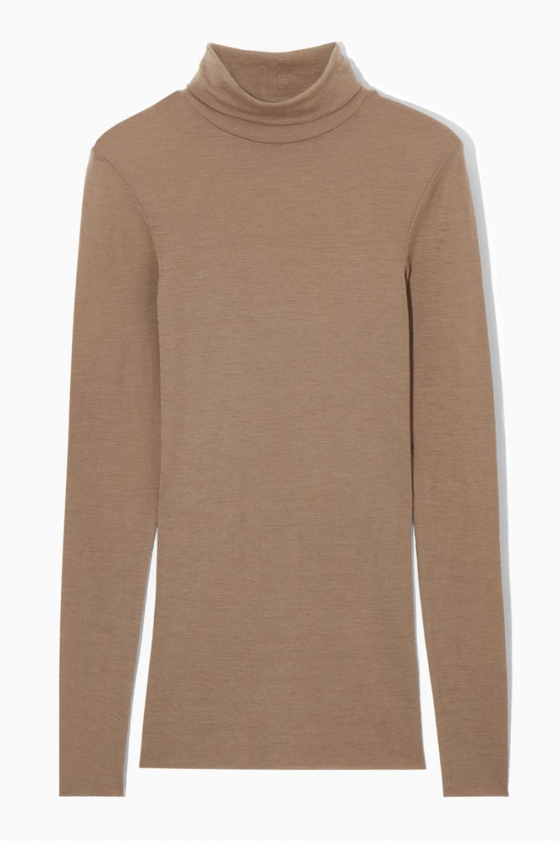 COS Merino Gyapjú Turtleneck Felső Női Sötétbézs | DMR-458712