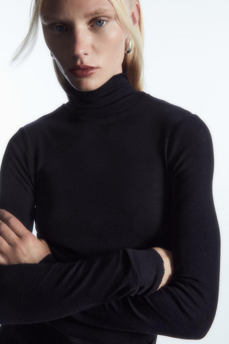 COS Merino Gyapjú Turtleneck Felső Női Sötétkék | EQU-634850