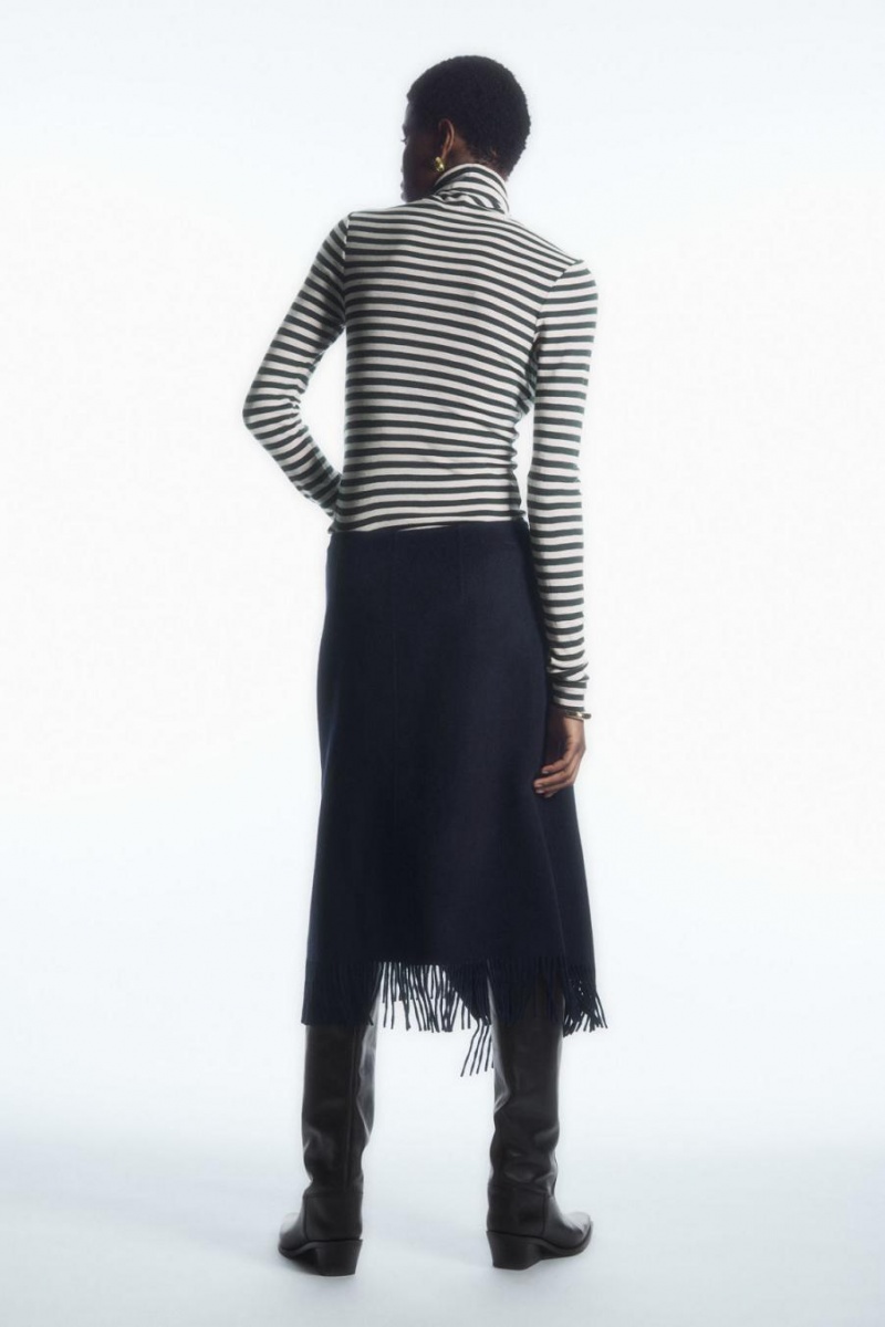 COS Merino Gyapjú Turtleneck Felső Női Sötétkék Fehér | PWT-697513