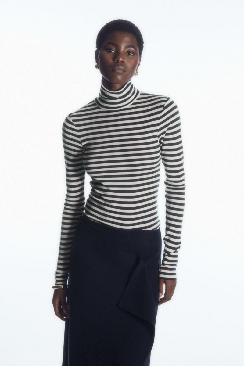 COS Merino Gyapjú Turtleneck Felső Női Sötétkék Fehér | PWT-697513