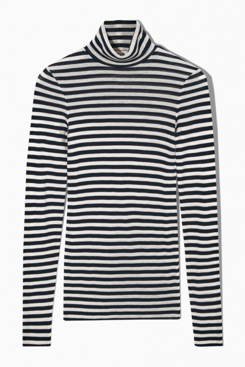 COS Merino Gyapjú Turtleneck Felső Női Sötétkék Fehér | PWT-697513