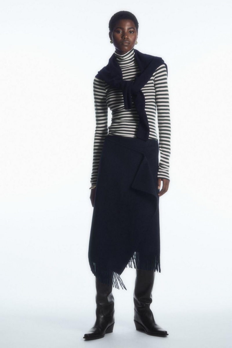 COS Merino Gyapjú Turtleneck Felső Női Sötétkék Fehér | PWT-697513