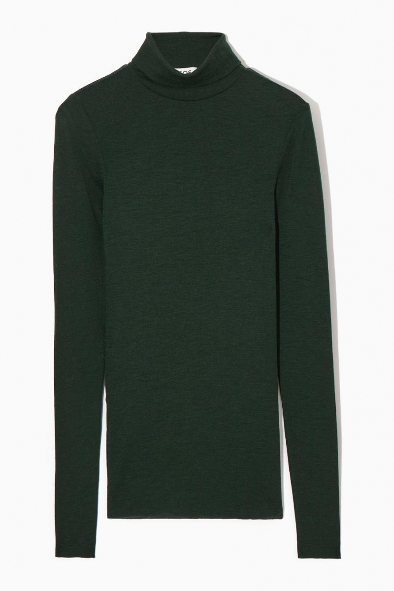 COS Merino Gyapjú Turtleneck Felső Női Sötétzöld | MGQ-139678