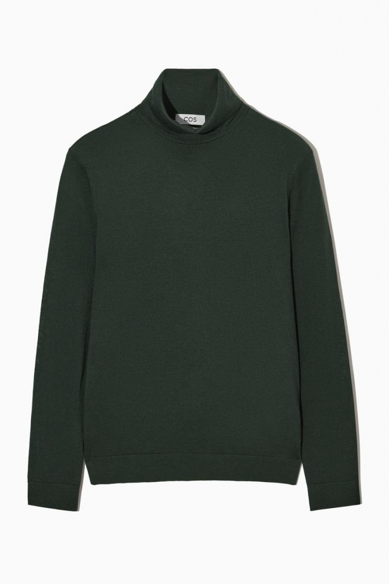 COS Merino Gyapjú Turtleneck Jumpers Férfi Sötétzöld | EVO-089342