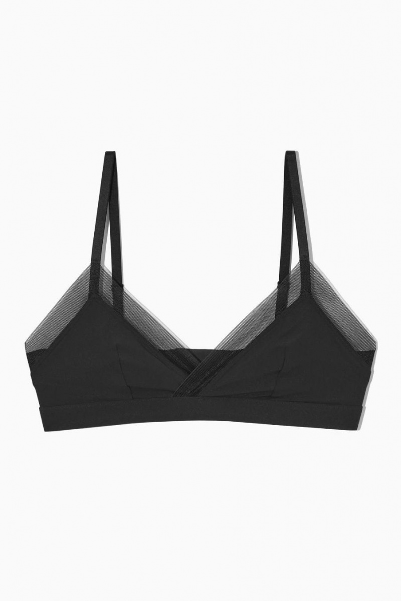 COS Mesh-trimmed Soft-cup Triangle Melltartó Női Fekete | GNA-257931