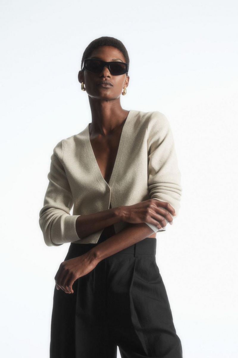 COS Minimal Cropped V-neck Kardigán Női Krém | WQO-476298