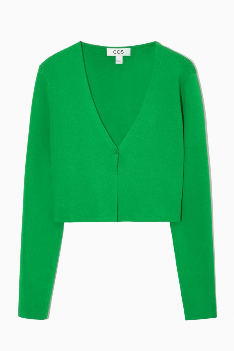 COS Minimal Cropped V-neck Kardigán Női Világos Zöld | IFJ-638714