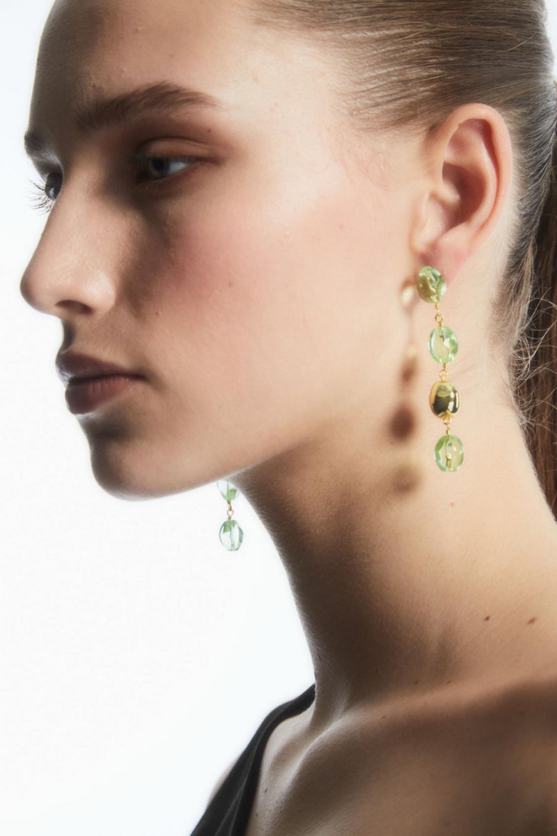 COS Mismatched Beaded Drop Fülbevalók Női Világos Zöld Arany | EYA-927548