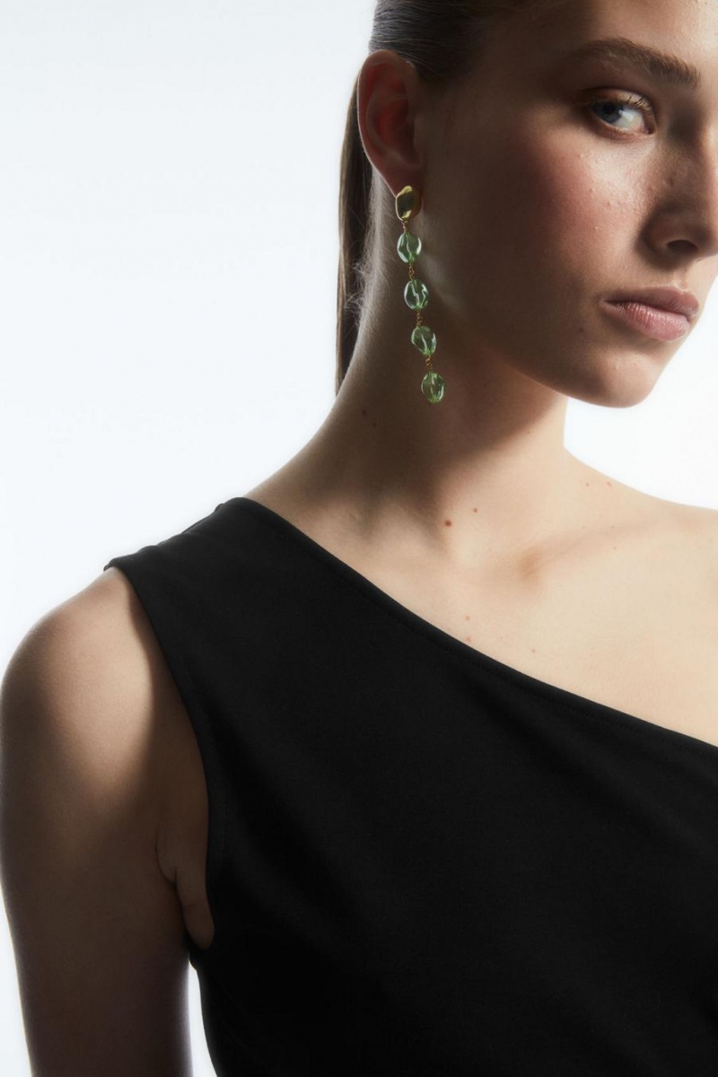 COS Mismatched Beaded Drop Fülbevalók Női Világos Zöld Arany | EYA-927548