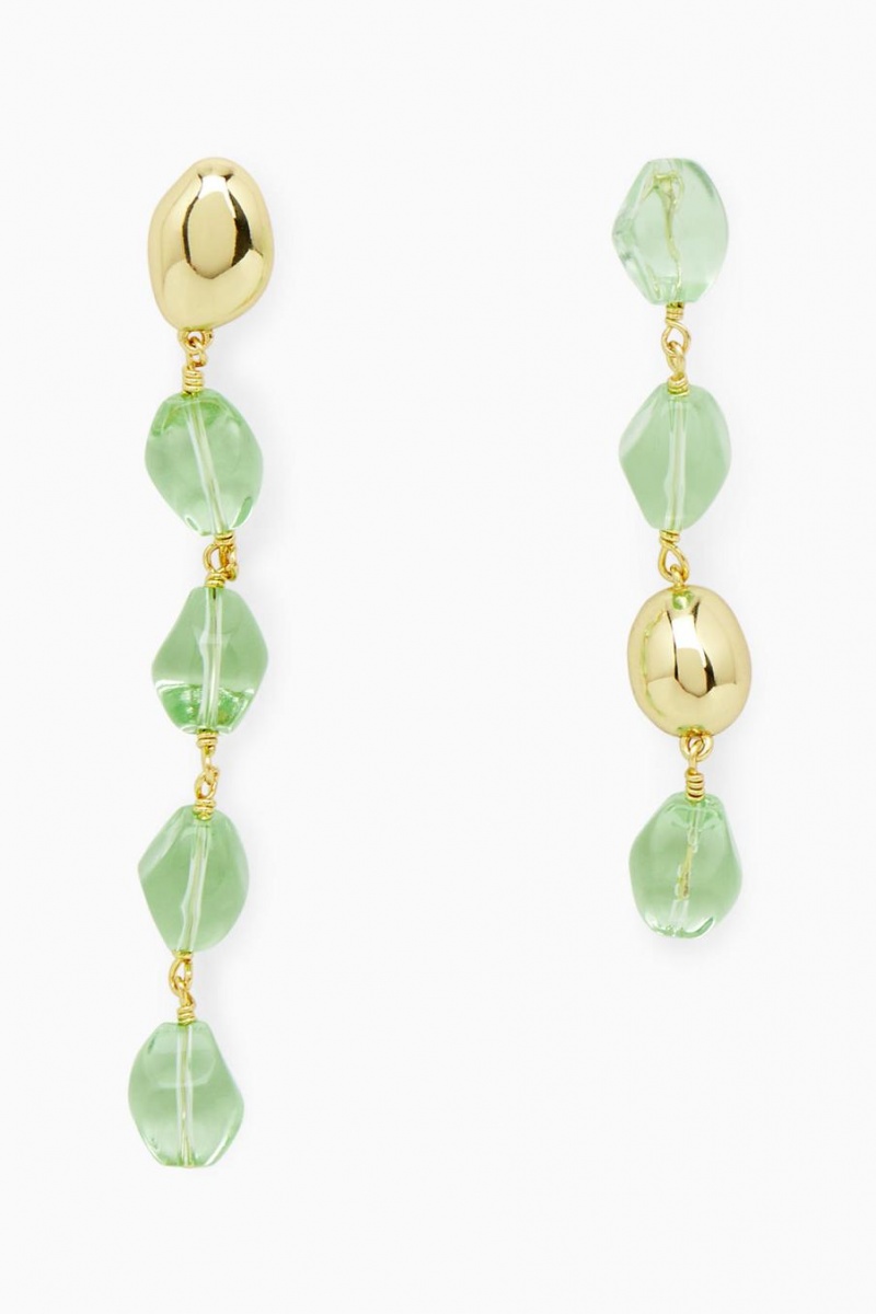 COS Mismatched Beaded Drop Fülbevalók Női Világos Zöld Arany | EYA-927548