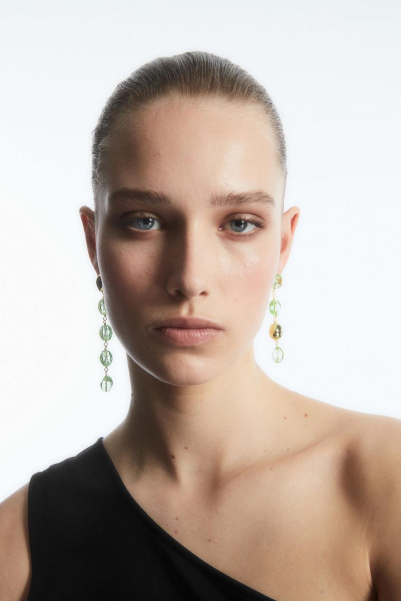 COS Mismatched Beaded Drop Fülbevalók Női Világos Zöld Arany | EYA-927548