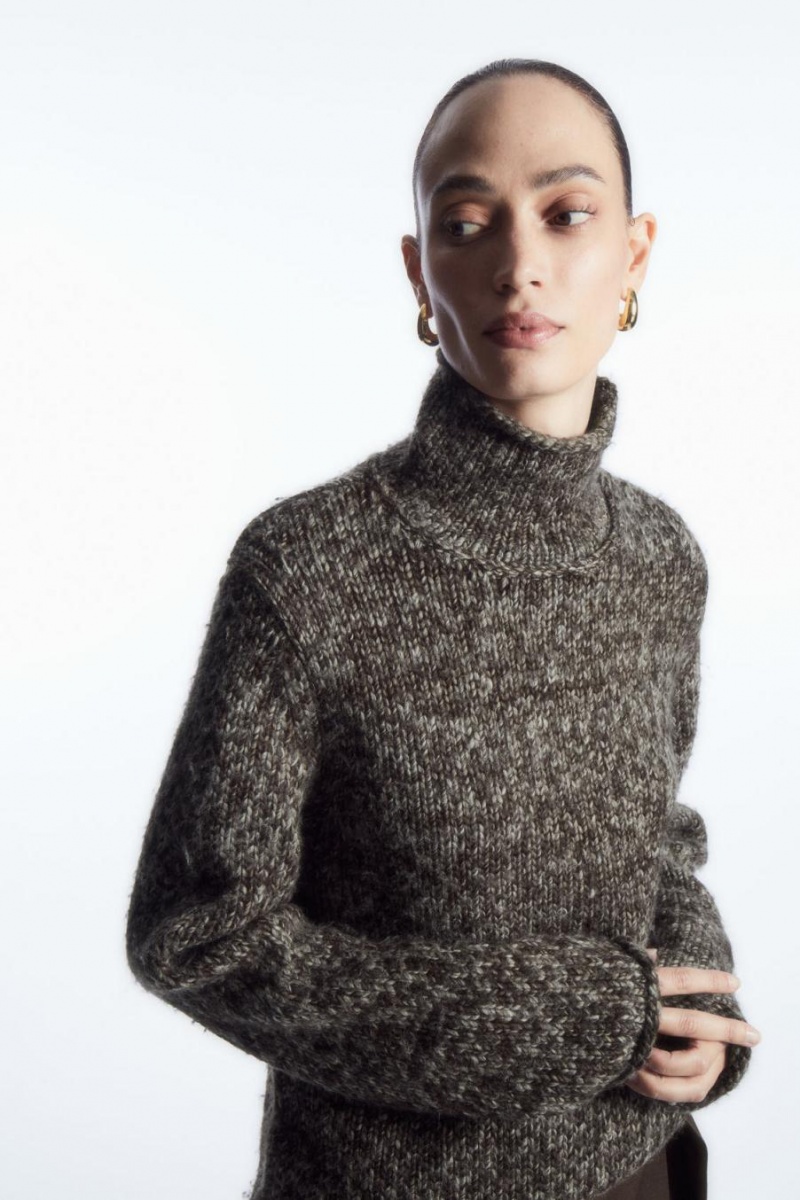 COS Mouliné Gyapjú Turtleneck Jumpers Női Sötétbarna Krém | ULP-603582