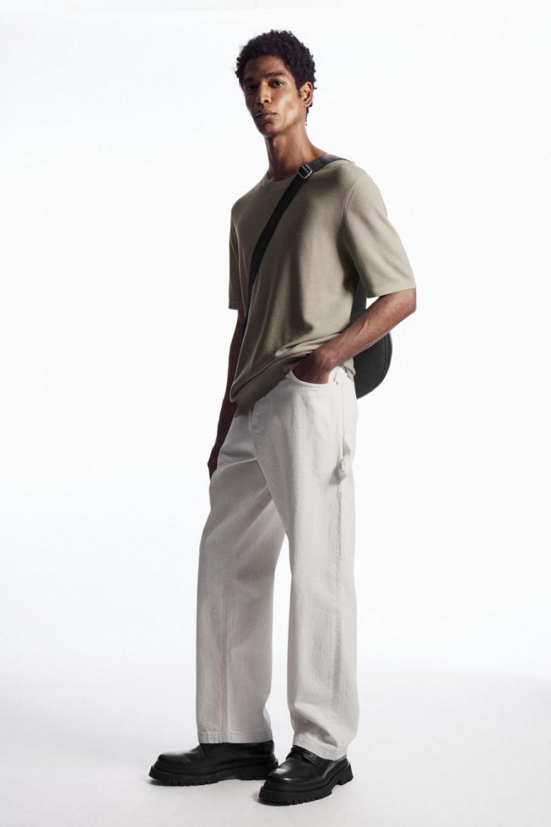 COS Mulberry Silk Piqué-knit Póló Férfi Bézs | MGW-268045