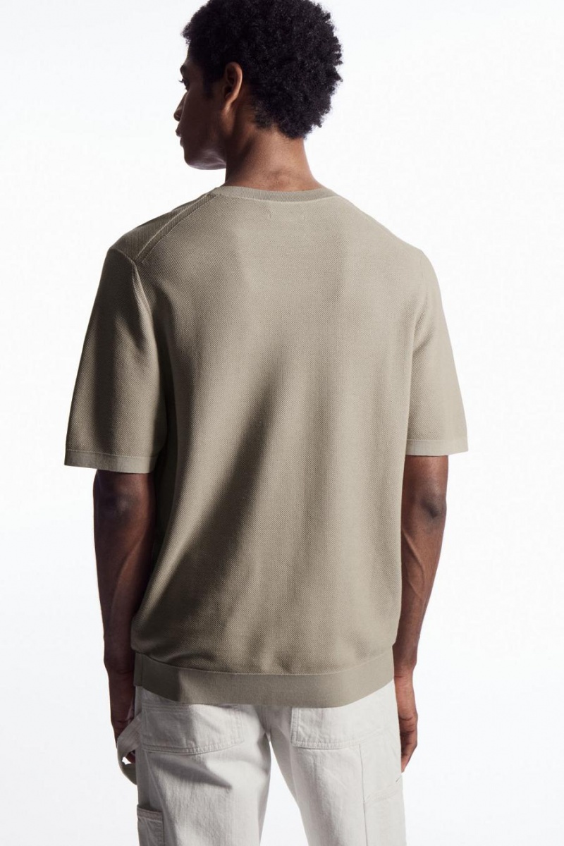 COS Mulberry Silk Piqué-knit Póló Férfi Bézs | MGW-268045