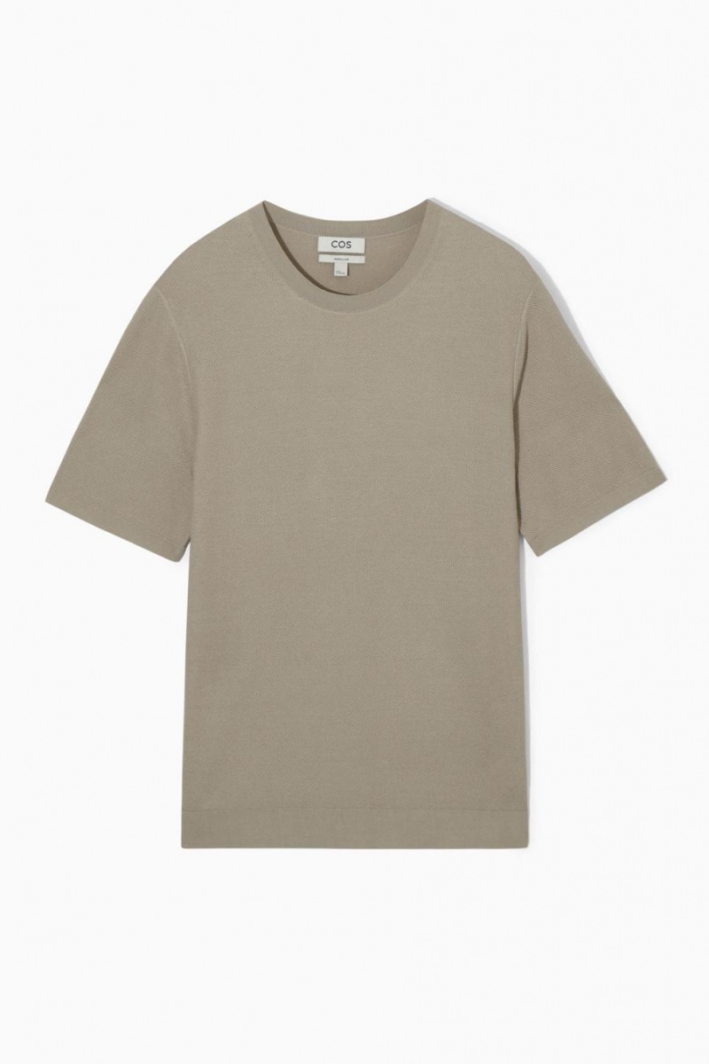 COS Mulberry Silk Piqué-knit Póló Férfi Bézs | MGW-268045