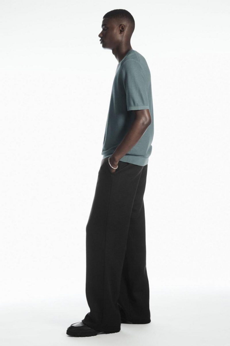 COS Mulberry Silk Piqué-knit Póló Férfi Kék | AWC-637492