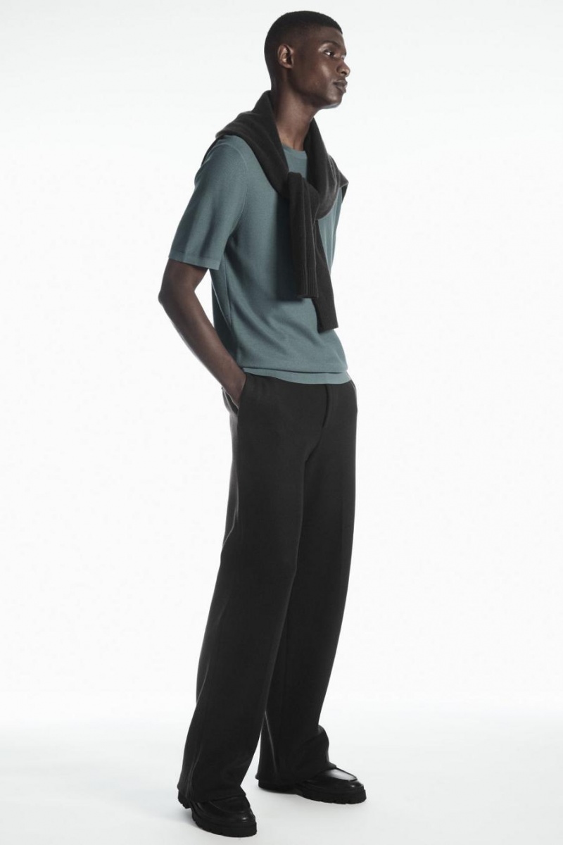 COS Mulberry Silk Piqué-knit Póló Férfi Kék | AWC-637492