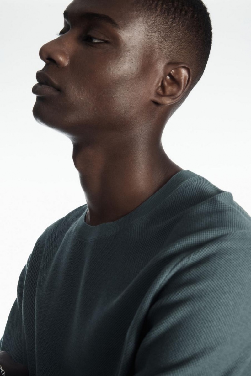 COS Mulberry Silk Piqué-knit Póló Férfi Kék | AWC-637492