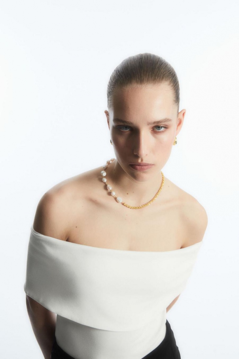 COS Off-the-shoulder Jersey Felső Női Fehér | FDQ-567320