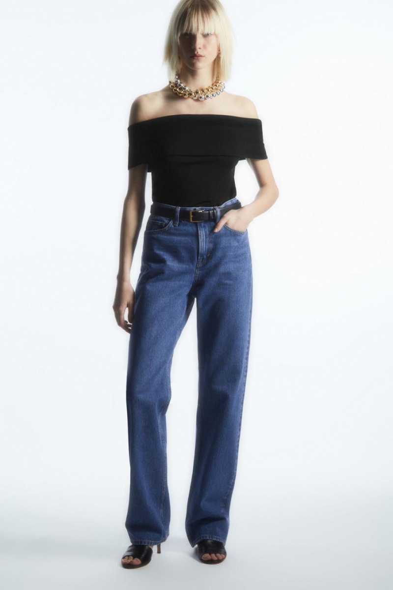 COS Off-the-shoulder Jersey Felső Női Fekete | JKB-316705