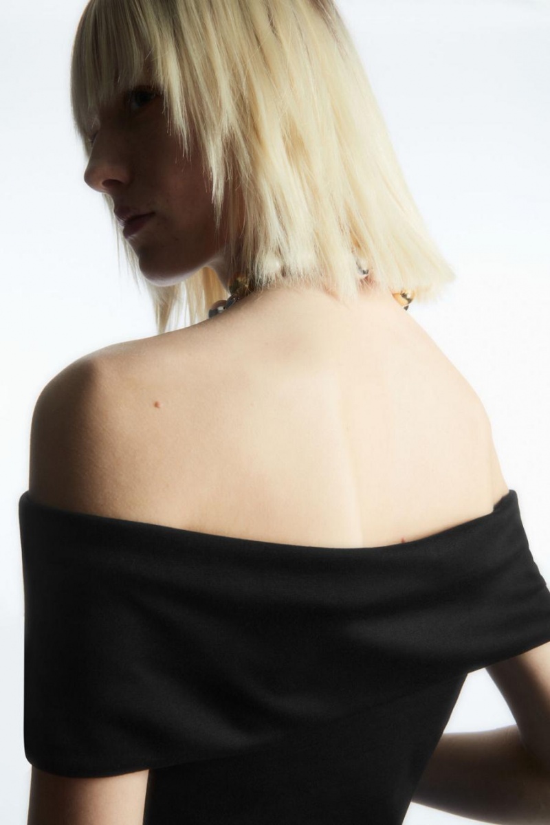 COS Off-the-shoulder Jersey Felső Női Fekete | JKB-316705