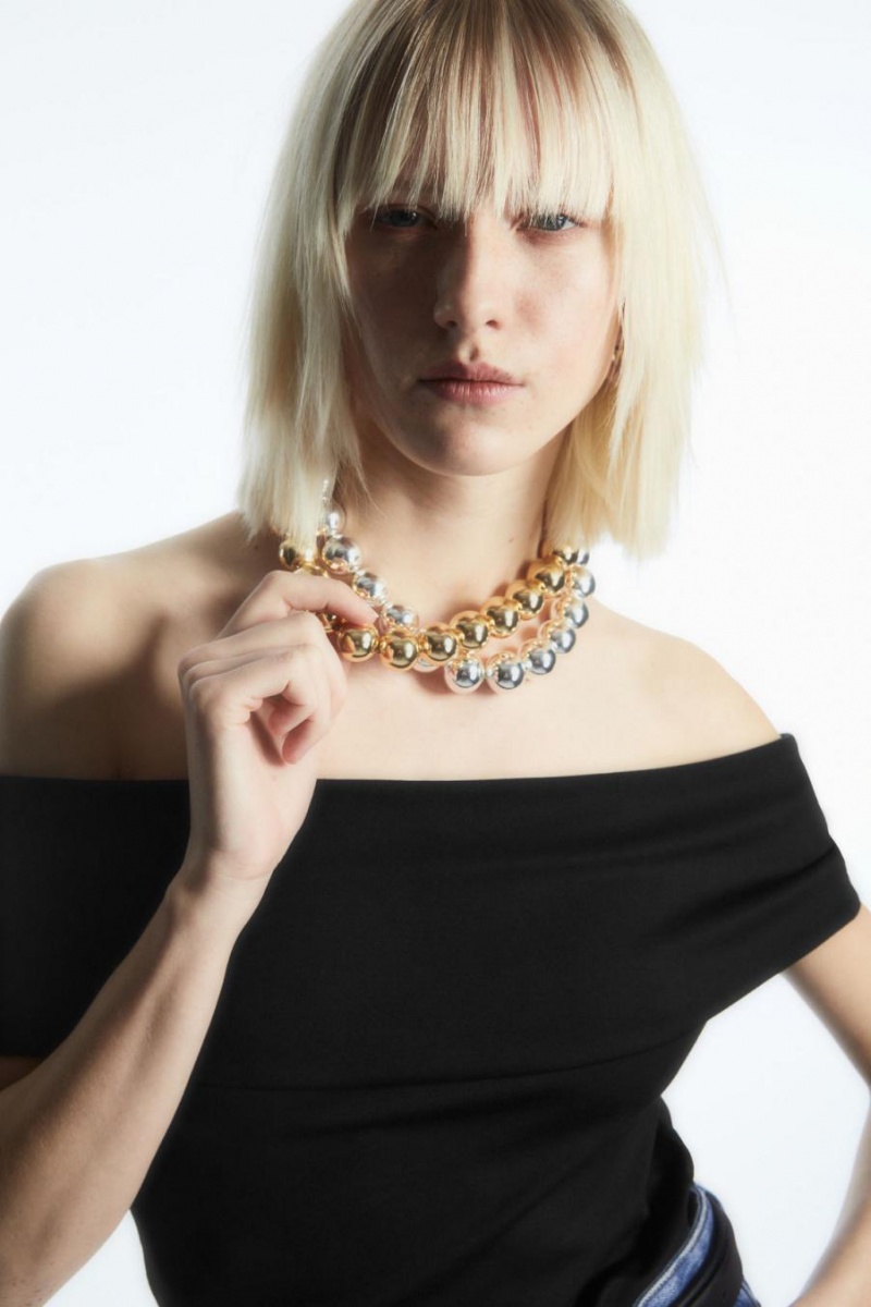 COS Off-the-shoulder Jersey Felső Női Fekete | JKB-316705