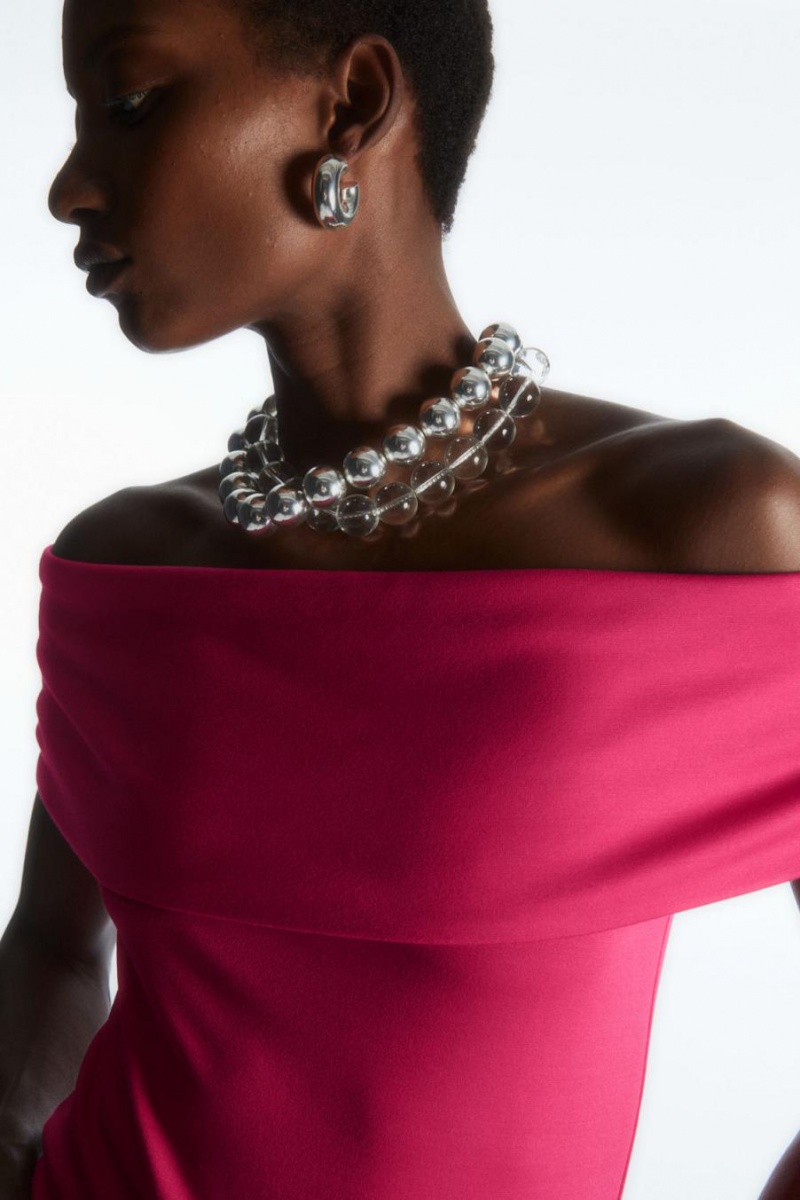 COS Off-the-shoulder Jersey Felső Női Mélyrózsaszín | HOE-386719