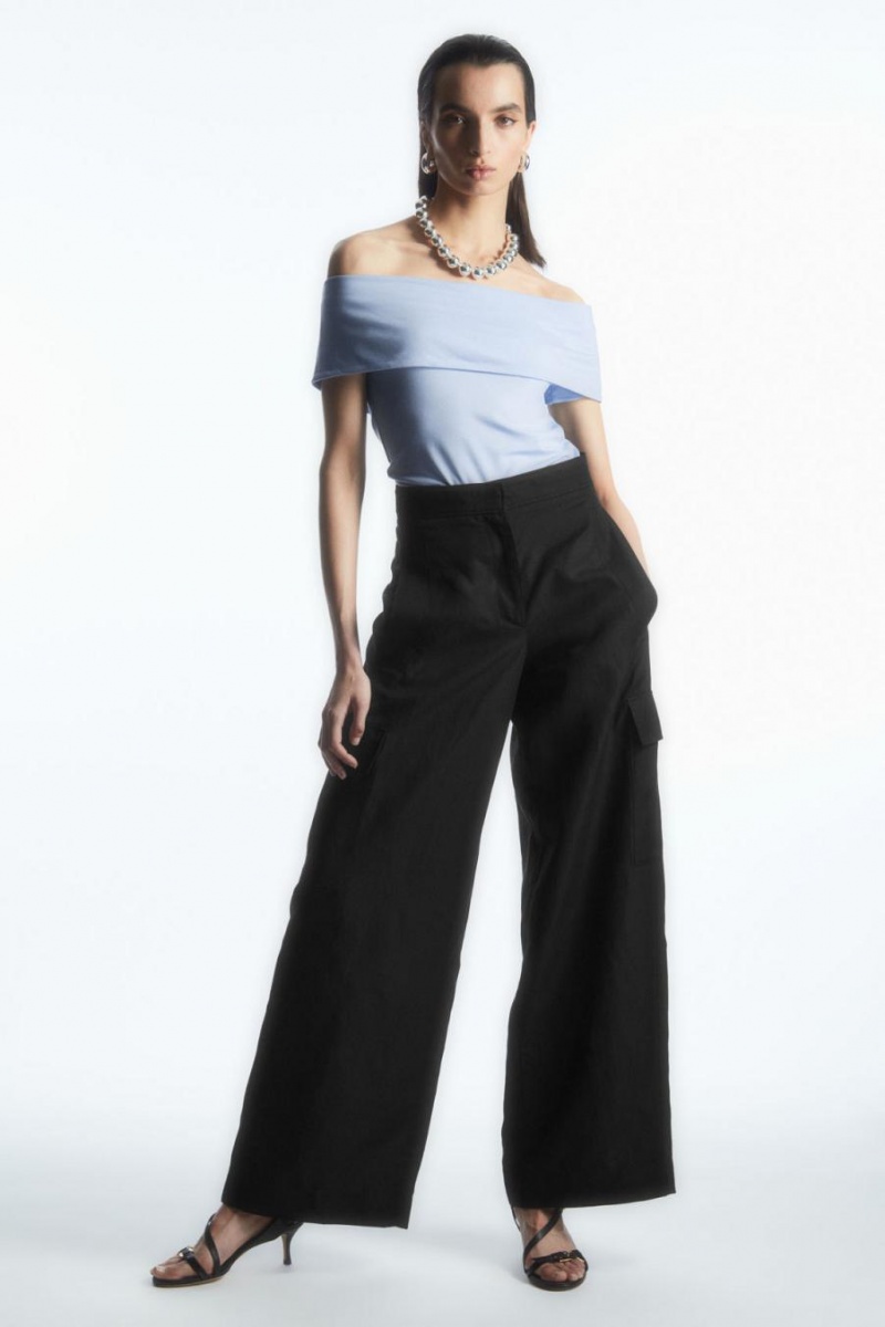COS Off-the-shoulder Jersey Felső Női Világos Kék | CJG-437169