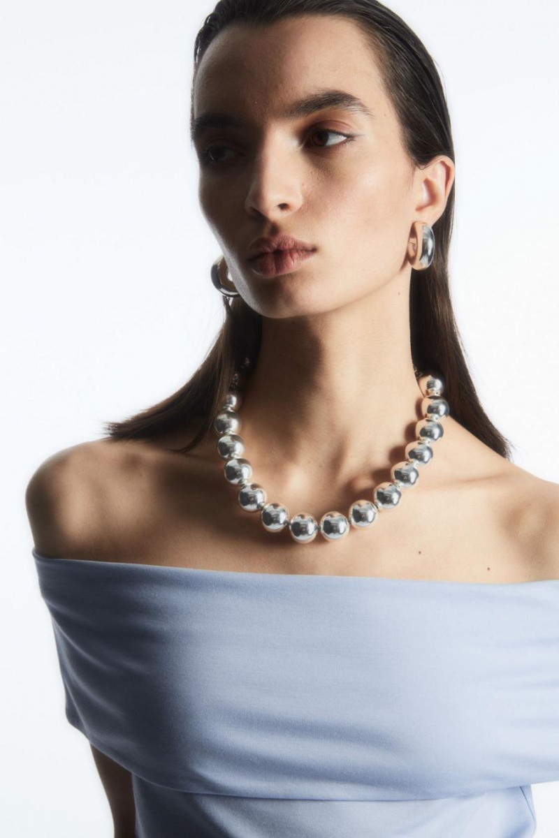 COS Off-the-shoulder Jersey Felső Női Világos Kék | CJG-437169