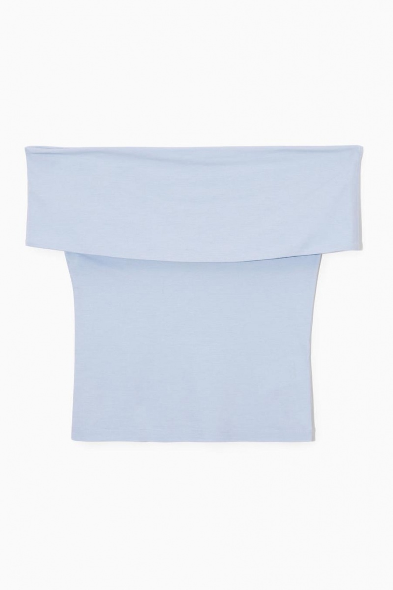 COS Off-the-shoulder Jersey Felső Női Világos Kék | CJG-437169