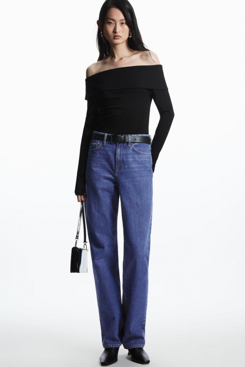 COS Off-the-shoulder Long-sleeved Felső Női Fekete | OSF-427658