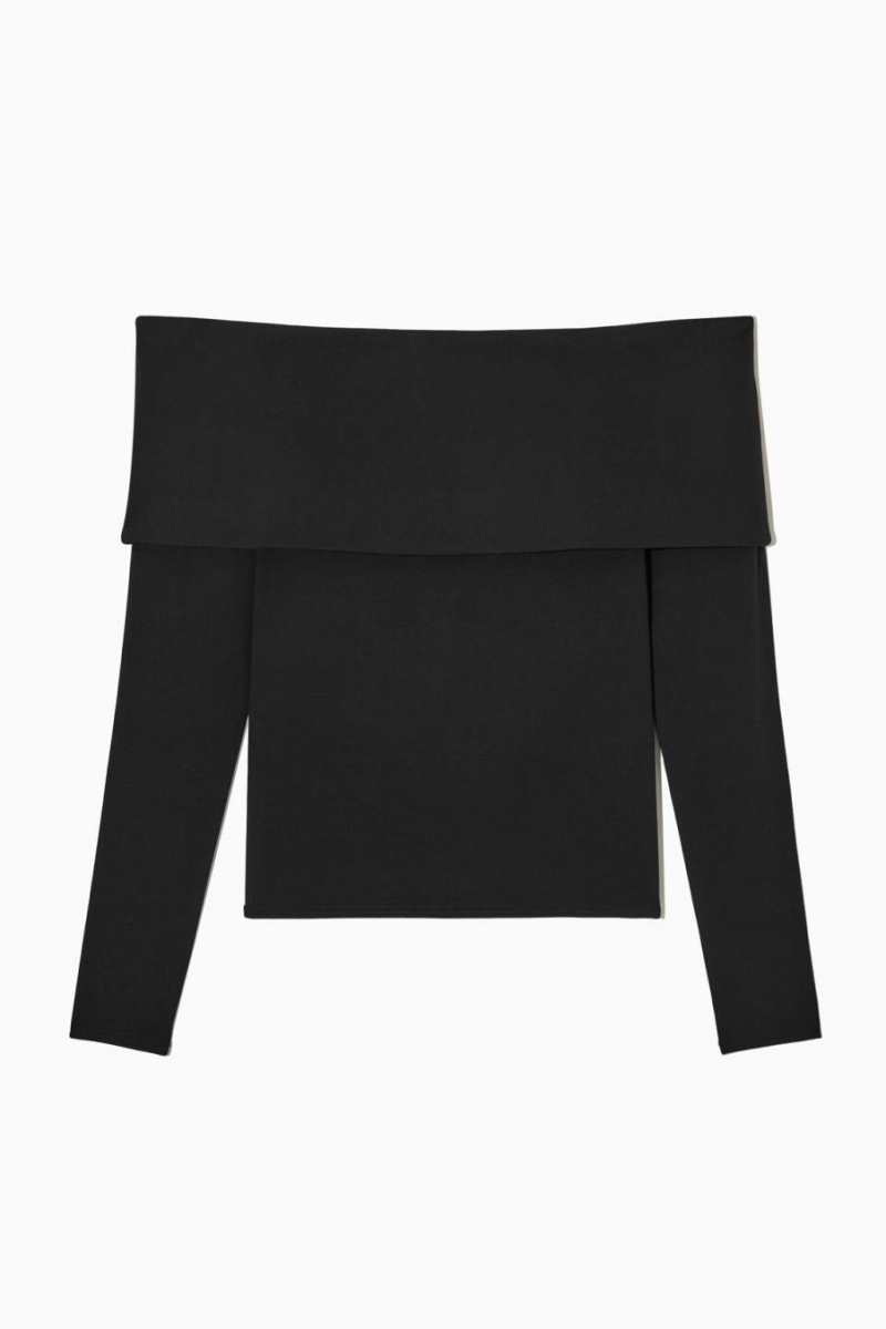 COS Off-the-shoulder Long-sleeved Felső Női Fekete | OSF-427658