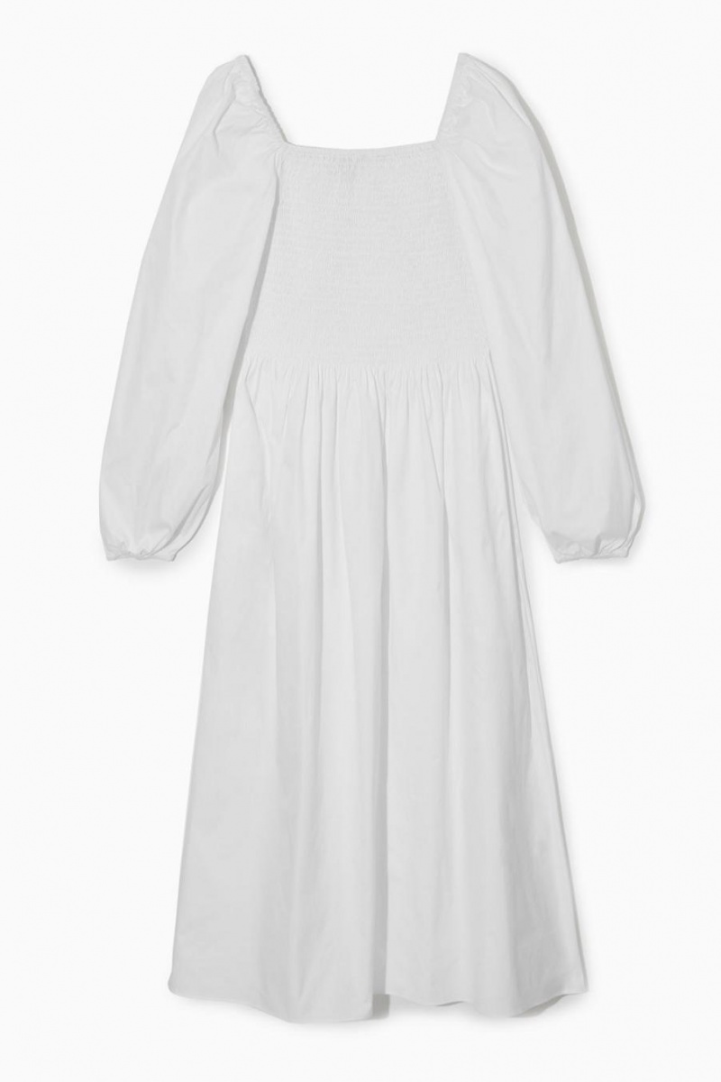 COS Off-the-shoulder Smocked Midi Ruha Női Fehér | CBK-876903