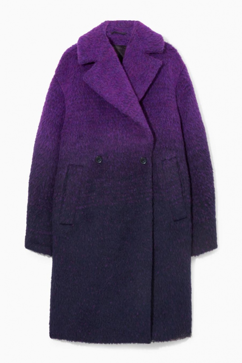 COS Ombré Double-breasted Fuzzy Kabát Női Lila Sötétkék | TKR-076142