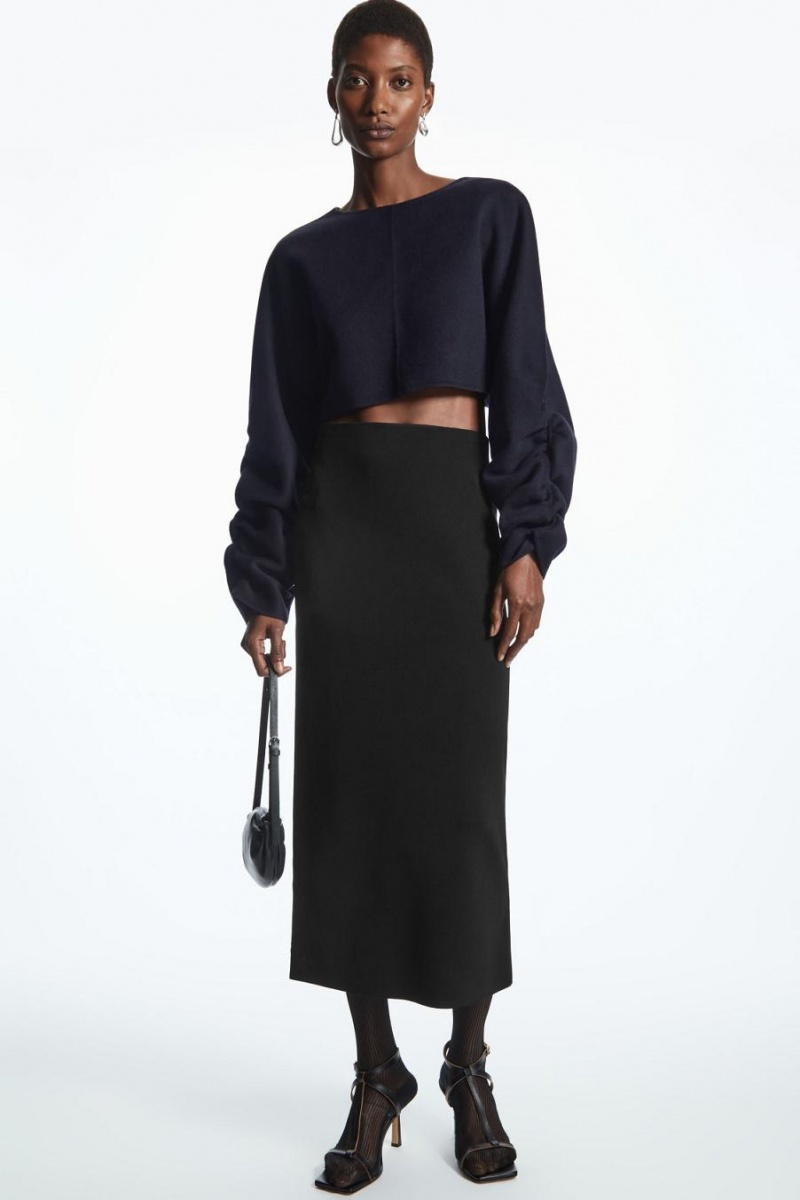 COS Open-back Gyapjú Bolero Kabát Női Sötétkék | YJL-106528