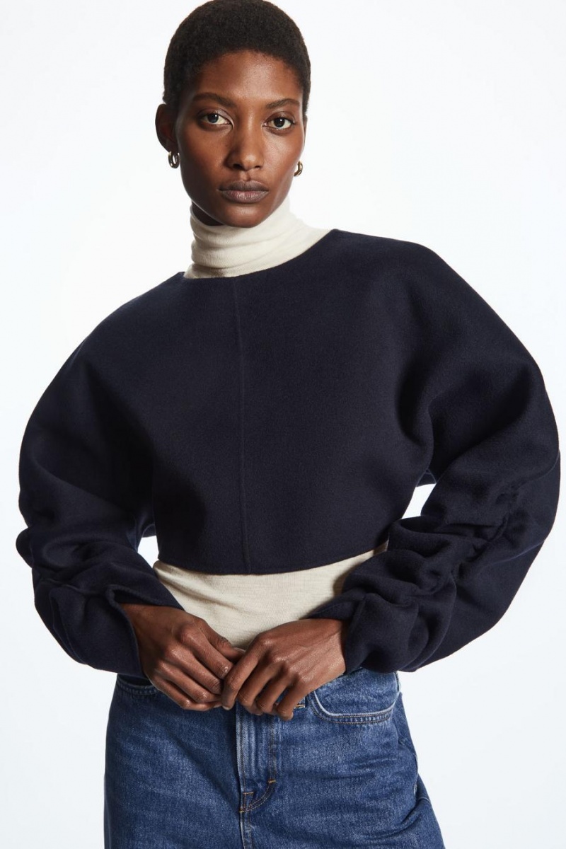 COS Open-back Gyapjú Bolero Kabát Női Sötétkék | YJL-106528