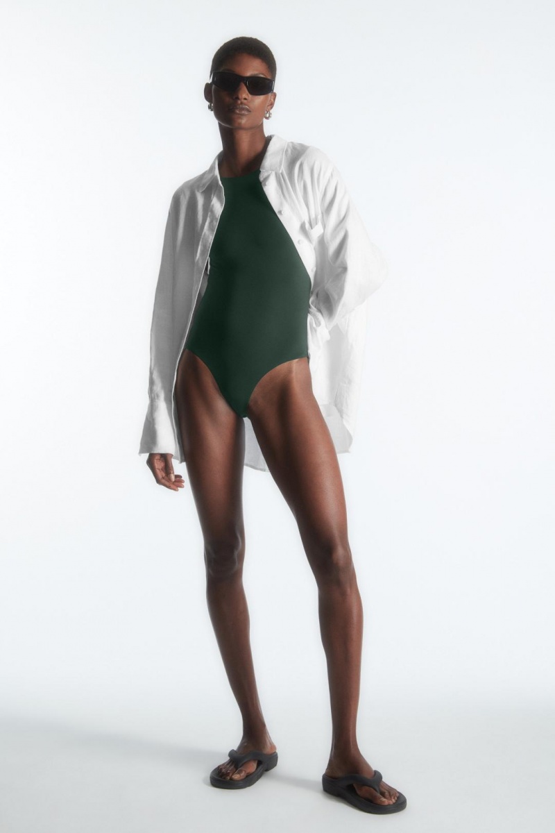 COS Open-back Long-sleeved Swimsuit Úszóruhák Női Sötétzöld | KJR-742065