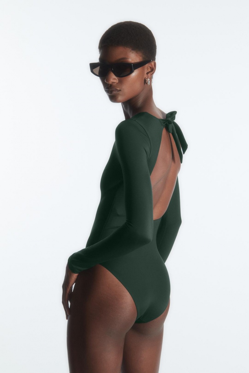 COS Open-back Long-sleeved Swimsuit Úszóruhák Női Sötétzöld | KJR-742065