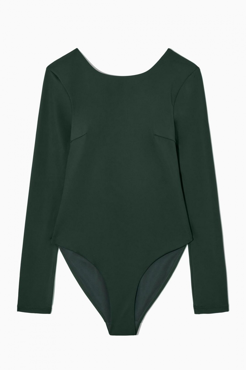 COS Open-back Long-sleeved Swimsuit Úszóruhák Női Sötétzöld | KJR-742065
