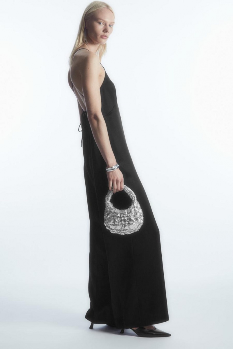 COS Open-back Satin Széles Cipő-leg Jumpsuit Női Fekete | WIM-085649