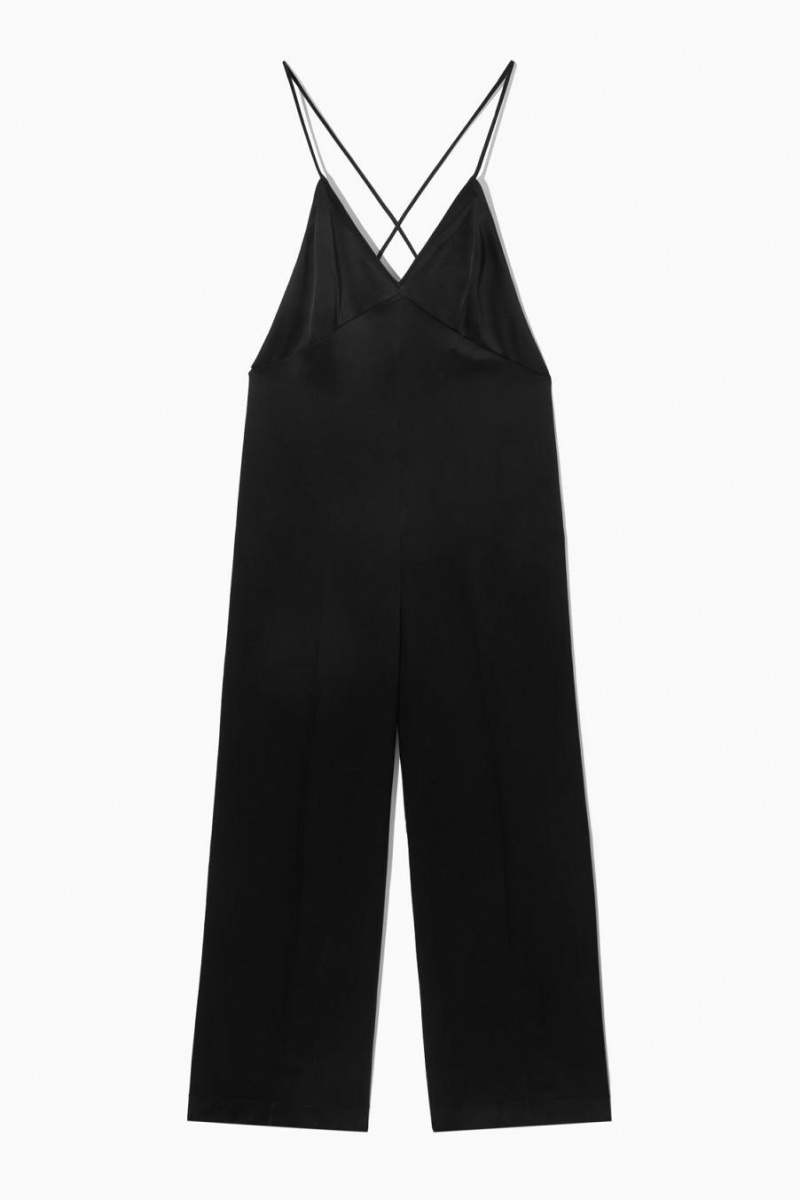 COS Open-back Satin Széles Cipő-leg Jumpsuit Női Fekete | WIM-085649
