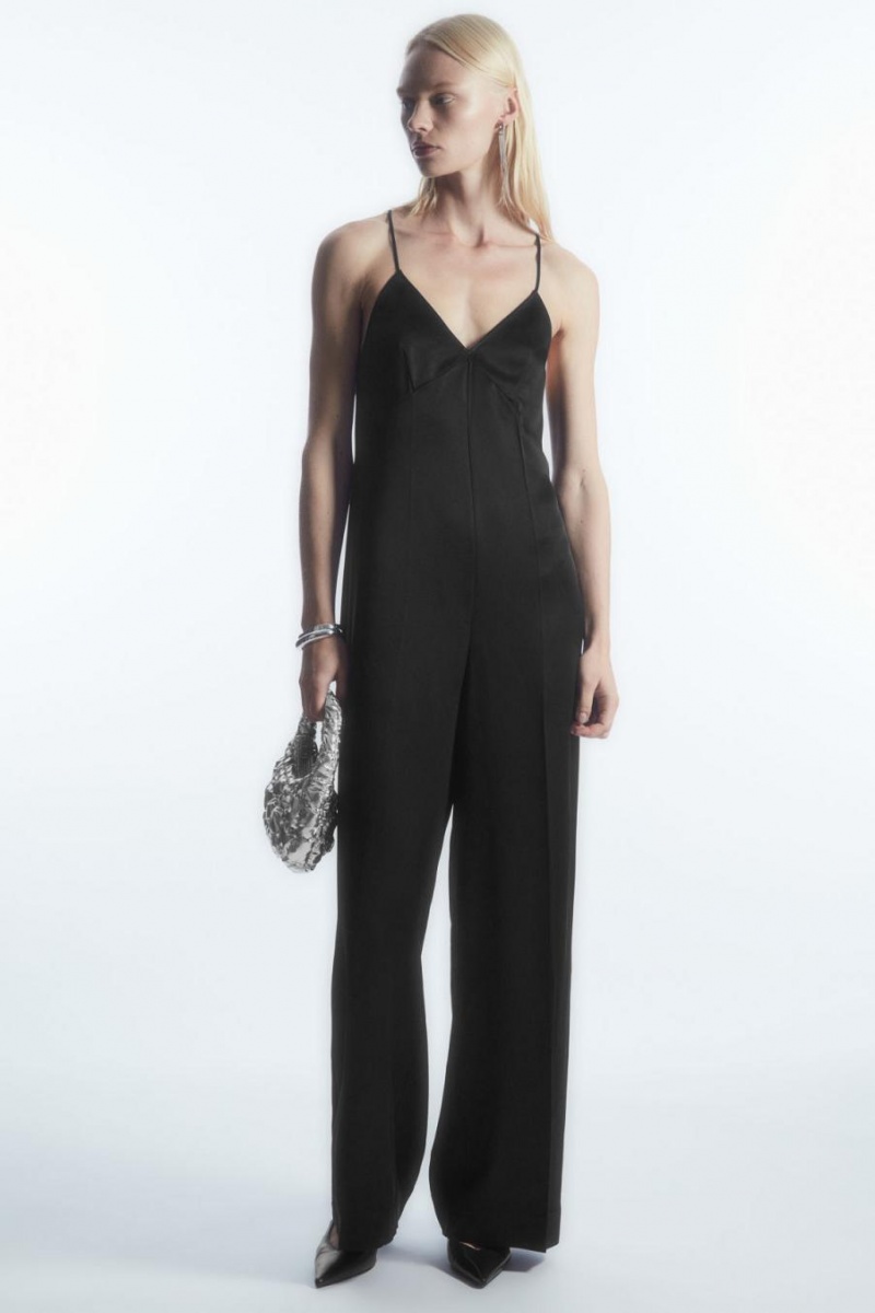 COS Open-back Satin Széles Cipő-leg Jumpsuit Női Fekete | WIM-085649